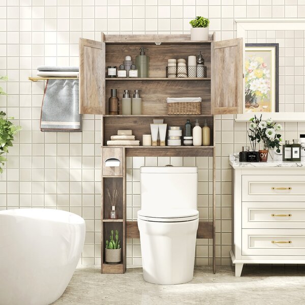 Costway Scaffale organizzatore con doppie ante e ripiano regolabile, Mobile contenitore sopra il WC per bagno e lavanderia Grigio