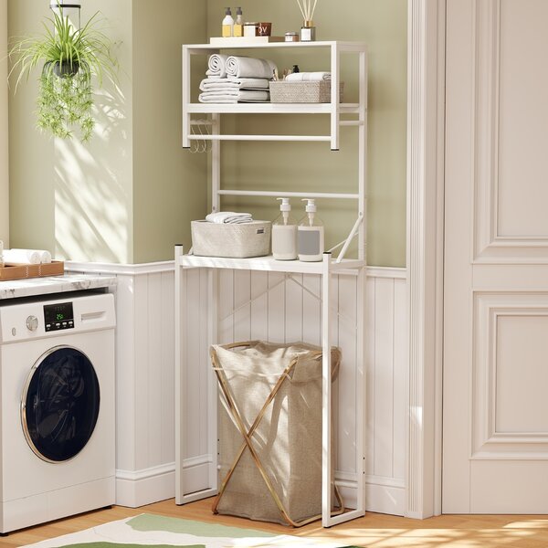 Costway Scaffale sopra il wc organizzatore bagno con 3 ripiani e portasciugamani, Scaffale sopra il wc ganci e barra regolabile Bianco