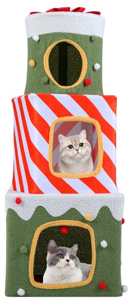 Costway Albero per gatti di natale da interno mobile alto 120cm con 3 condo, Albero per gatti caverne nascoste e pallina appesa Verde