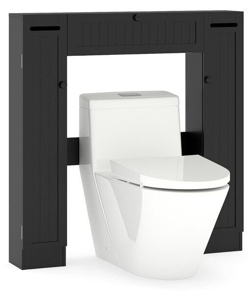 Costway Mobile sopra il wc con ripiani regolabili portarotolo per carta igienica, Mobile per bagno salvaspazio Nero