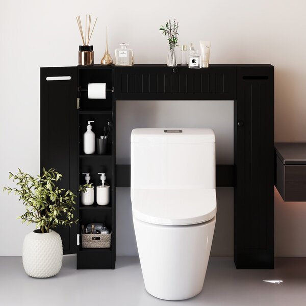Costway Mobile sopra il wc con ripiani regolabili portarotolo per carta igienica, Mobile per bagno salvaspazio Nero