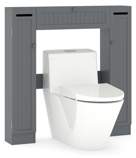Costway Mobile sopra il wc con ripiani regolabili portarotolo per carta igienica, Mobile per bagno salvaspazio Grigio