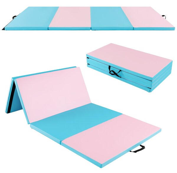 Costway Tappetino da ginnastica con 2 maniglie e 4 pannelli, Materassino pieghevole per yoga fitness allenamento Azzurro