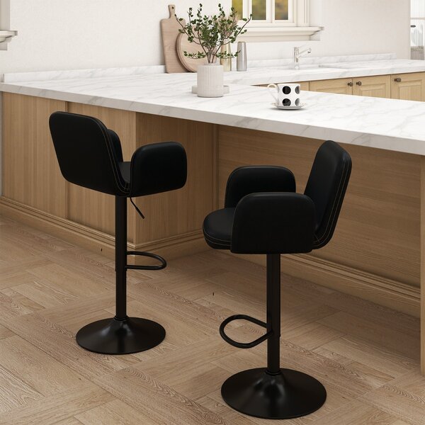 Costway Sgabelli da bar moderni in pelle finta con altezza regolabile e sedile imbottito, Sgabelli da bar set di 2 girevoli Nero