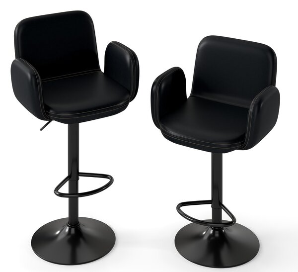 Costway Sgabelli da bar moderni in pelle finta con altezza regolabile e sedile imbottito, Sgabelli da bar set di 2 girevoli Nero