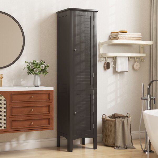 Costway Mobile bagno alto con 2 ante 5 vani, Colonna bagno da terra salvaspazio 37x37x160cm Caffè