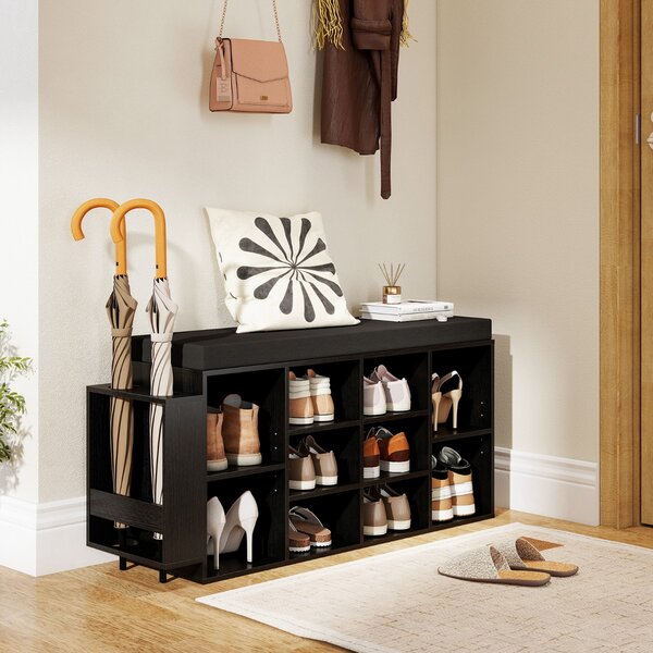 Costway Panca porta scarpe scarpiera a 10 scomparti con seduta imbottita, Panca porta scarpe con portaombrelli Nero