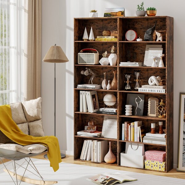Costway Libreria aperta a 6 ripiani organizzatore per libri scaffale moderno per esposizione, Libreria antiribaltamento per soggiorno Marrone