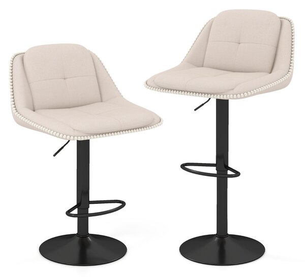 Costway Sgabelli da bar regolabili set di 2 rivestiti in ciniglia con poggiapiedi, Sgabelli da bar cuscini imbottiti per schiena e seduta Beige