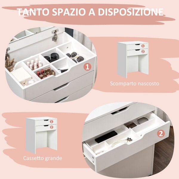 HOMCOM Toeletta da Camera con Specchiera, Cassetto e Sgabello Abbinato in Legno, Bianco|Aosom