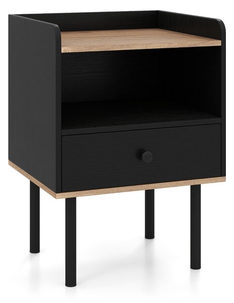 Costway Comodino tavolino da letto con cassetto e ripiano aperto per soggiorno, Comodino camera da letto e spazi ridotti