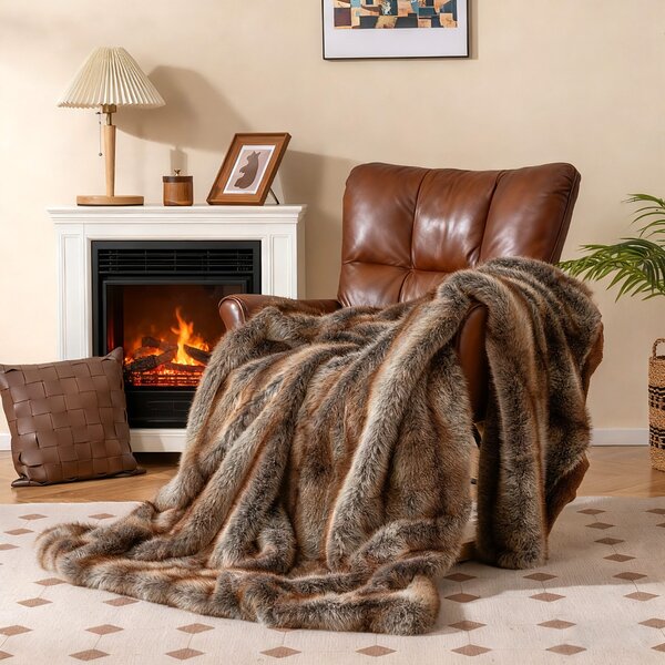 Costway Coperta in pelliccia sintetica morbida e soffice pelliccia sintetica di volpe, Coperta plaid di lusso spesso caldo per letto