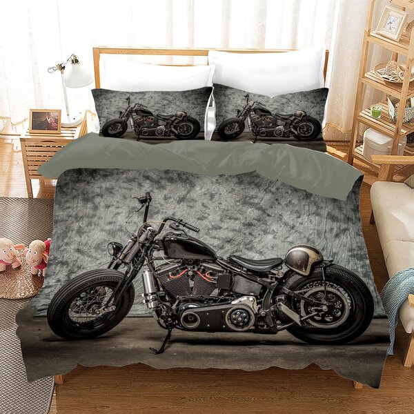Omgoods - Set di lenzuola per letto a tema motociclette, dimensioni 200 x 200 cm