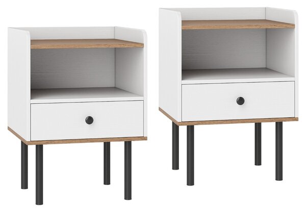 Costway Comodino tavolino da letto con cassetto moderno tavolino laterale in metallo, Comodino tavolino compatto Bianco