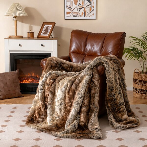Costway Coperta in pelliccia sintetica morbida e soffice pelliccia sintetica di procione, Coperta plaid di lusso spesso caldo per letto