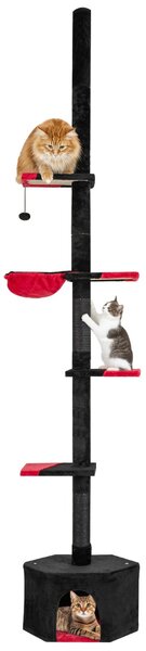 Costway Albero per gatti da pavimento a soffitto regolabile 245-300 cm, Albero per gatti torre a 5 livelli con condo Nero