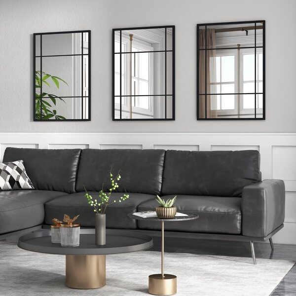 Costway Specchio da parete 100 x 70 cm appendibile con cornice in metallo, Specchio da parete camera da letto Nero