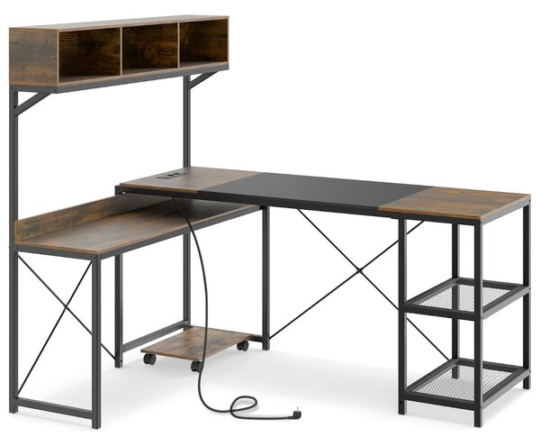 Costway Scrivania a l con stazione di ricarica con scomparti ripiani e supporto cpu mobile, Scrivania postazione di lavoro gaming reversibile