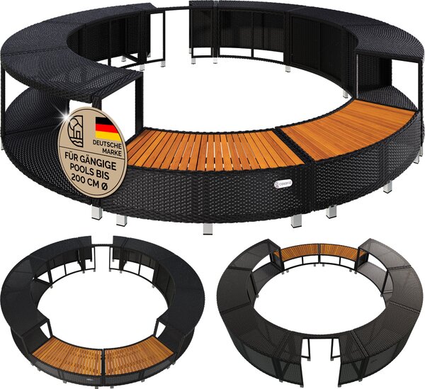 Casaria Cornice Whirlpool Vasca Idromassaggio Polyrattan Ø 206 cm Ingresso in Legno Eucalipto Certificato FSC Bordo Piscina Relax