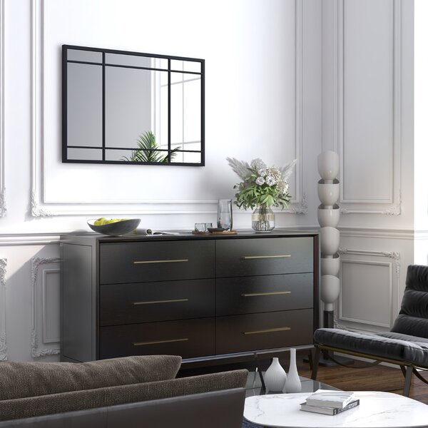 Costway Specchio da parete 100 x 70 cm appendibile con cornice in metallo, Specchio da parete camera da letto Nero