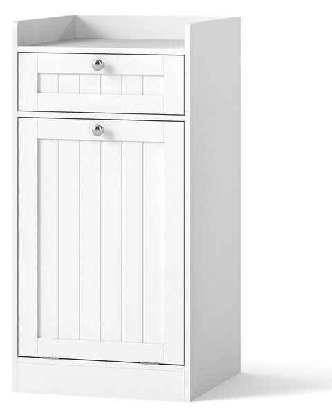 Costway Mobiletto con cesto per biancheria cesto ribaltabile, Mobiletto con cesto mobile da bagno indipendente Bianco