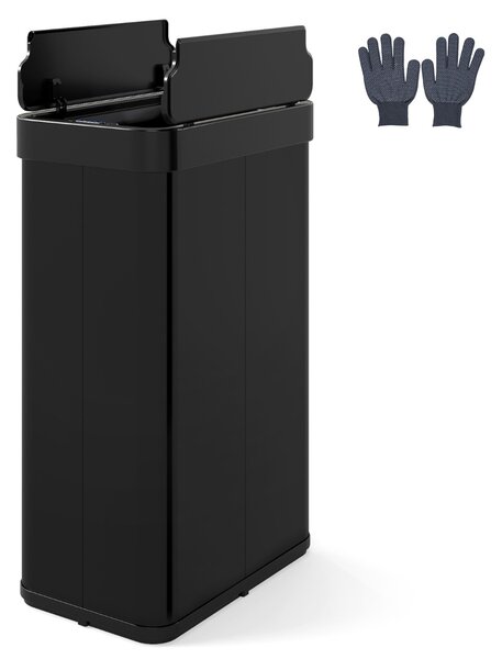 Costway Cestino per rifiuti 60l con coperchi a ali pattumiera in acciaio inox spazzolato, Cestino bidone automatico sottile Nero