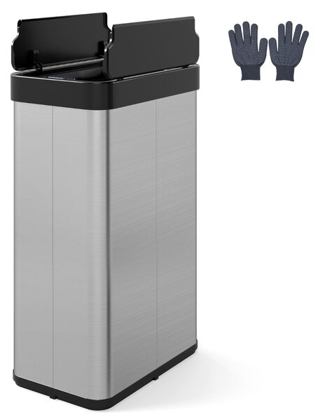Costway Cestino per rifiuti 60l con coperchi a ali pattumiera in acciaio inox spazzolato, Cestino bidone automatico sottile Argento