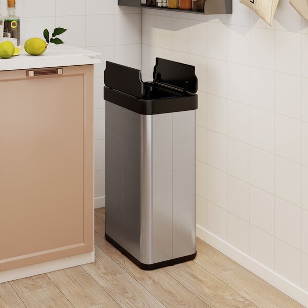 Costway Cestino per rifiuti 60l con coperchi a ali pattumiera in acciaio inox spazzolato, Cestino bidone automatico sottile Argento