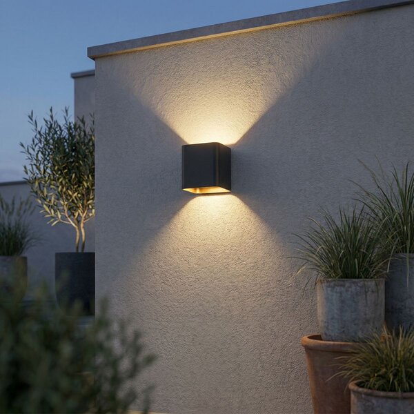 Applique da parete moderna nera con LED IP54 quadrata - Evi