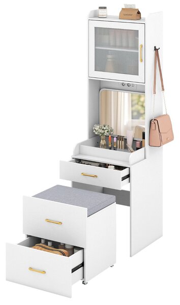 Costway Toeletta con specchio ribaltabile tavolo trucco salvaspazio con cassetti, Toeletta comodino alto per camera da letto