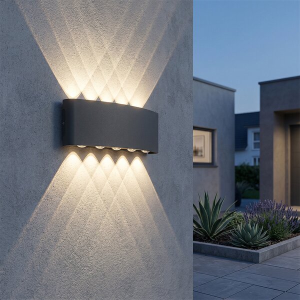 Lampada da parete per esterni grigio scuro con LED 10 luci IP54 - Silly