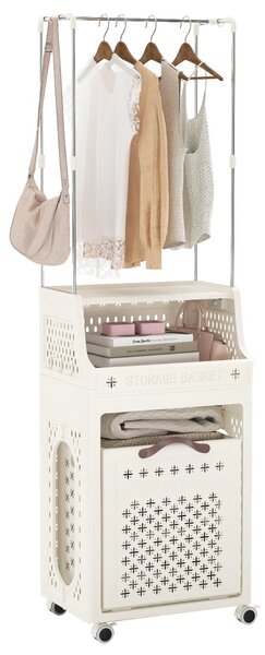 Costway Cesto portabiancheria con ruote mentre plastica multistrato, Cesto portabiancheria con ruote ganci e contenitore Beige