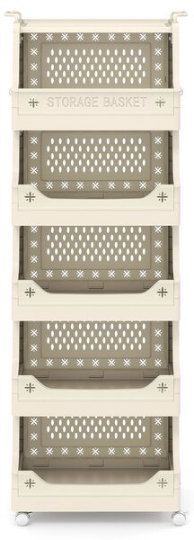 Costway Cestino per bucato 6 piani carrello impilabile in plastica, Cestino per bucato organizzatore aperto per lavanderia Beige