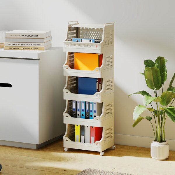 Costway Cestino per bucato 6 piani carrello impilabile in plastica, Cestino per bucato organizzatore aperto per lavanderia Beige
