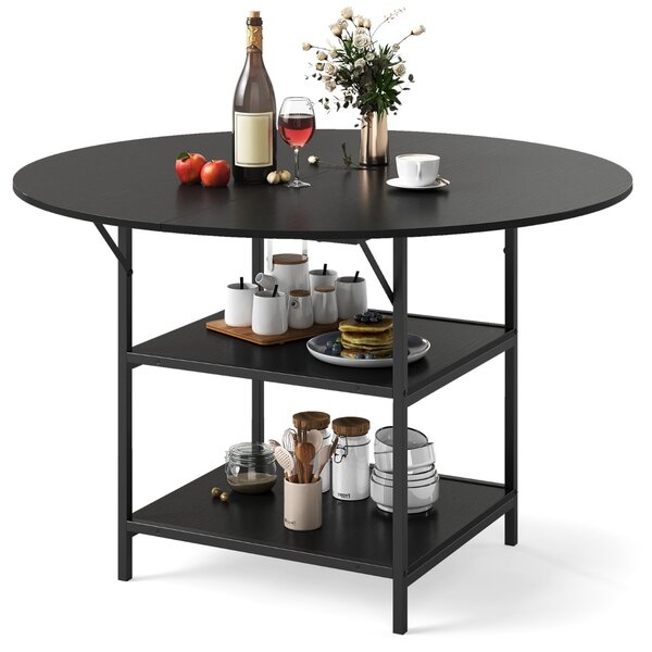Costway Tavolo da pranzo rotondo rustico ripiano aperto a 2 livelli, Tavolo da pranzo rotondo 120 cm per 4-6 persone Nero