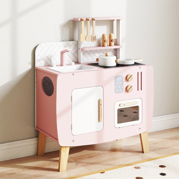 Costway Cucina giocattolo per bambini set cucina in legno con fornelli lavandino rubinetto e forno, Cucina set da chef gioco