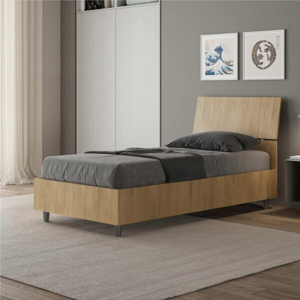 Letto Singolo con Testata Inclinata Modello DEMAS Dimensioni 80x190 cm Posizionabile in Poco Spazio Essenziale Colore Quercia