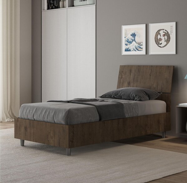 Letto Singolo con Testata Inclinata Modello DEMAS Dimensioni 80x190 cm Posizionabile in Poco Spazio Essenziale Colore Noce