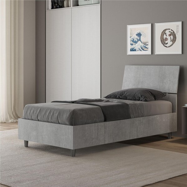Letto Singolo con Testata Inclinata Modello DEMAS Dimensioni 80x190 cm Posizionabile in Poco Spazio Essenziale Colore Cemento