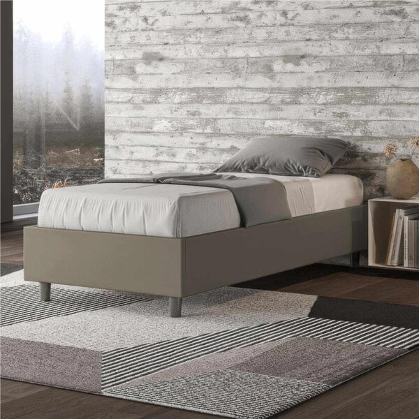 Letto Singolo Imbottito similpelle Modello AZELIA Senza Testiera Dimensioni 80x190 cm Posizionabile in Poco Spazio Essenziale Colore Cappuccino
