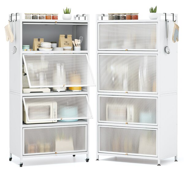 Costway Armadio da cucina a 5 ripiani con 4 ante a ribalta e piedini regolabili, Carrello porta microonde per sala da pranzo Bianco