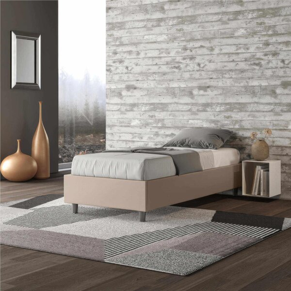 Letto Singolo Imbottito similpelle Modello AZELIA Senza Testiera Dimensioni 80x190 cm Posizionabile in Poco Spazio Essenziale Colore Tortora