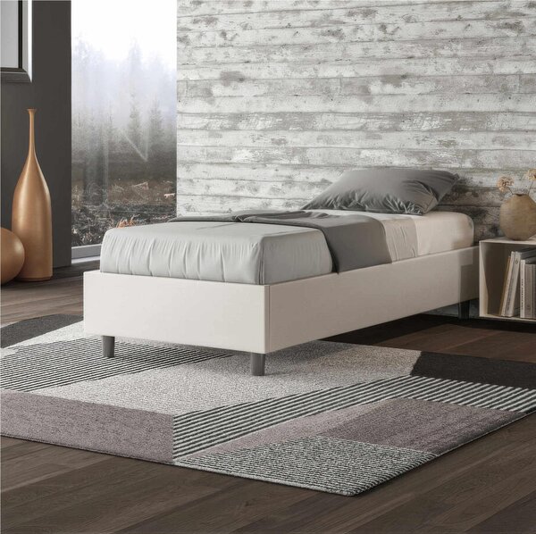 Letto Singolo Imbottito similpelle Modello AZELIA Senza Testiera Dimensioni 80x190 cm Posizionabile in Poco Spazio Essenziale Colore Bianco Frassino