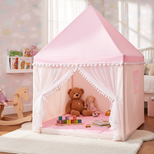 Costway Tenda da gioco per bambini grande tenda casetta con materassino imbottito, Tenda con zanzariera e 2 finestre