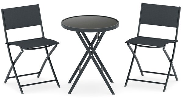 Costway Set di 3 bistro pieghevole mobili da pranzo con sedili in tessuto traspirante e piano, Tavolo e sedie da esterno con struttura