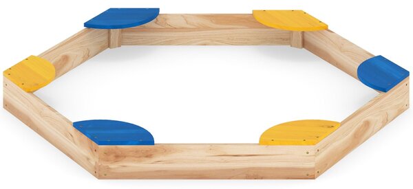 Costway Sabbiera esagonale in legno combo piscina di sabbia e fioriera aperta con 6 sedili comodi, Sabbiera per bambini 3+ anni