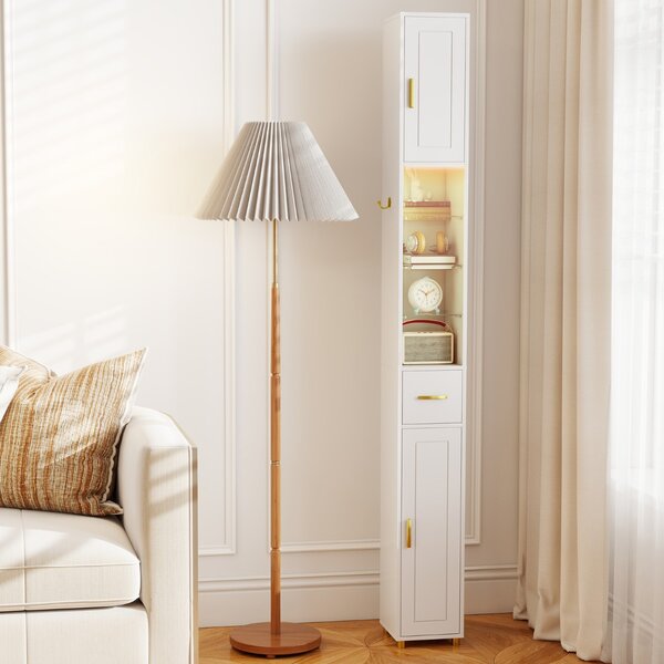 Costway Mobiletto da bagno 181 cm organizzatore con 2 ante ripiani regolabili, Mobiletto da bagno 3 ripiani vetro temperato Bianco