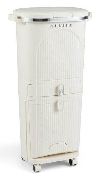 Costway Cestino spazzatura 42L coperchio bidone 3 strati raccolta differenziata, Cestino spazzatura 2 secchi rimovibili Beige