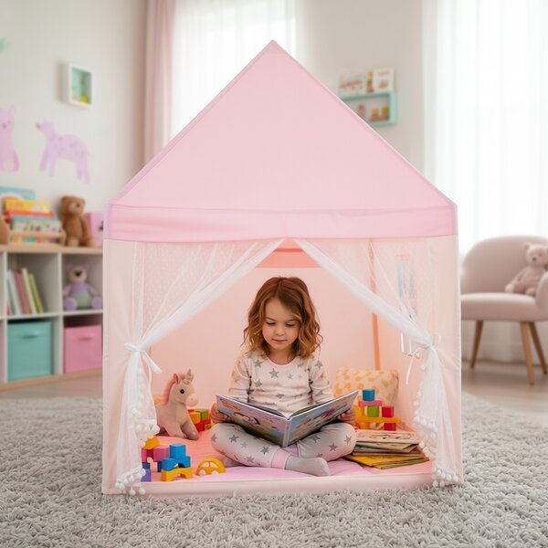 Costway Tenda da gioco per bambini grande tenda casetta con materassino imbottito, Tenda con zanzariera e 2 finestre