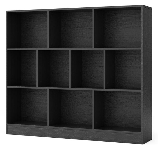 Costway Libreria a 10 cubi con 2 kit anti-ribaltamento, Organizzatore di stoccaggio a 3 ripiani in legno alto 104cm Nero